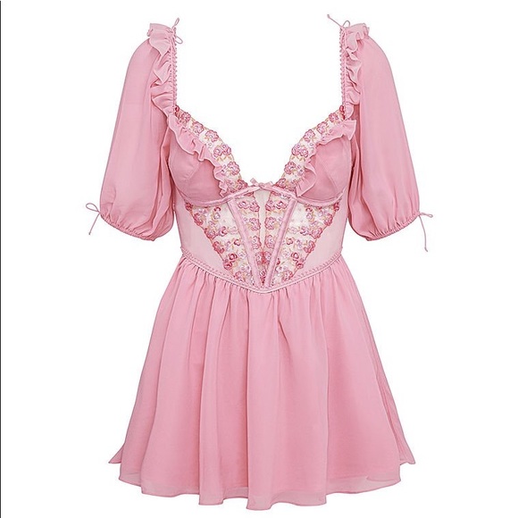 For Love And Lemons Fan Floral Puff Sleeve Dress